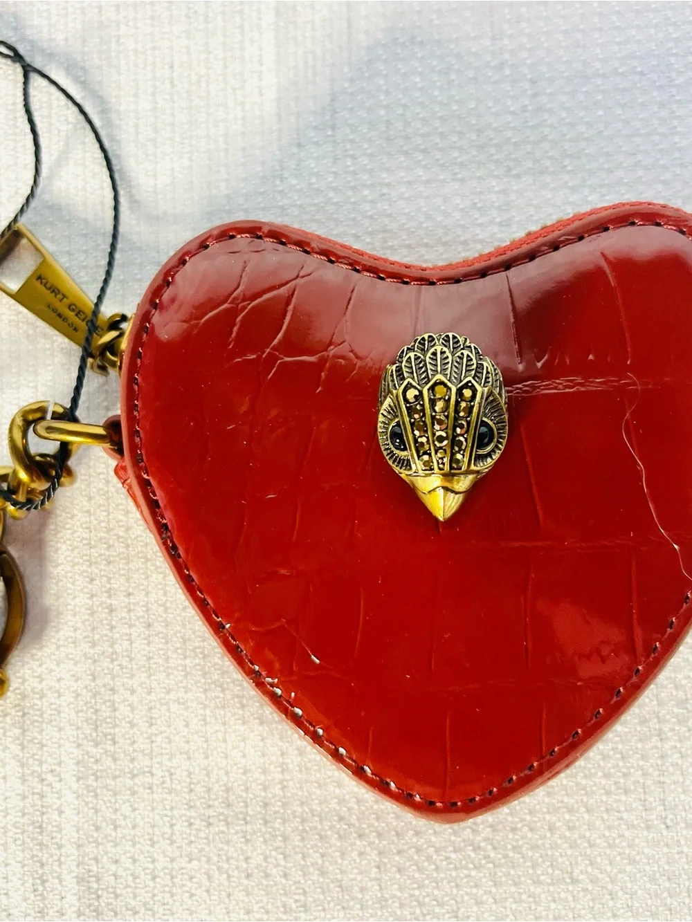 Kurt Geiger Red Croc-Effect Heart Key & Card Holder with Antique Gold Hardware